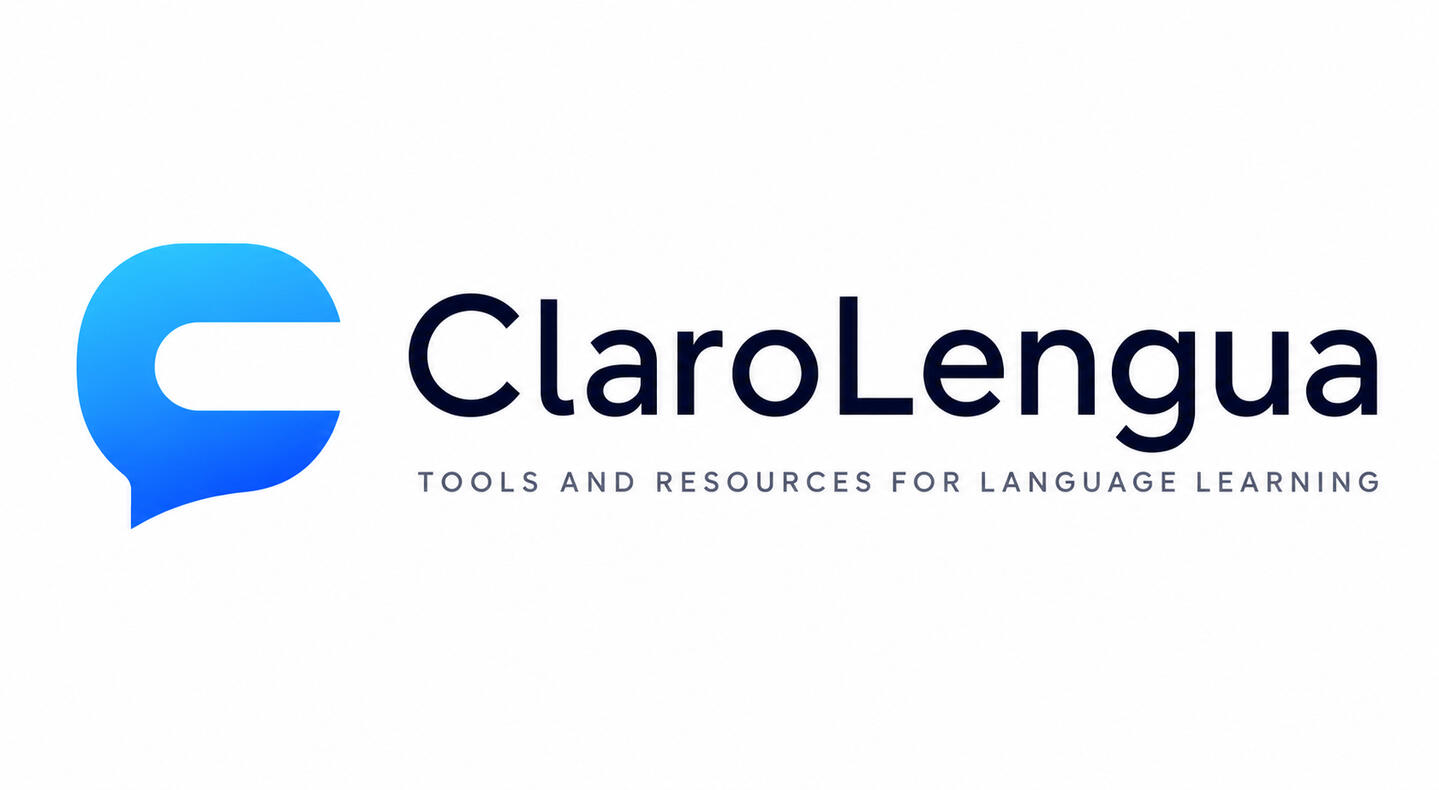 Claro Lengua logo with a blue chat bubble shaped like a C, with the tagline ‘Tools and resources for language learning